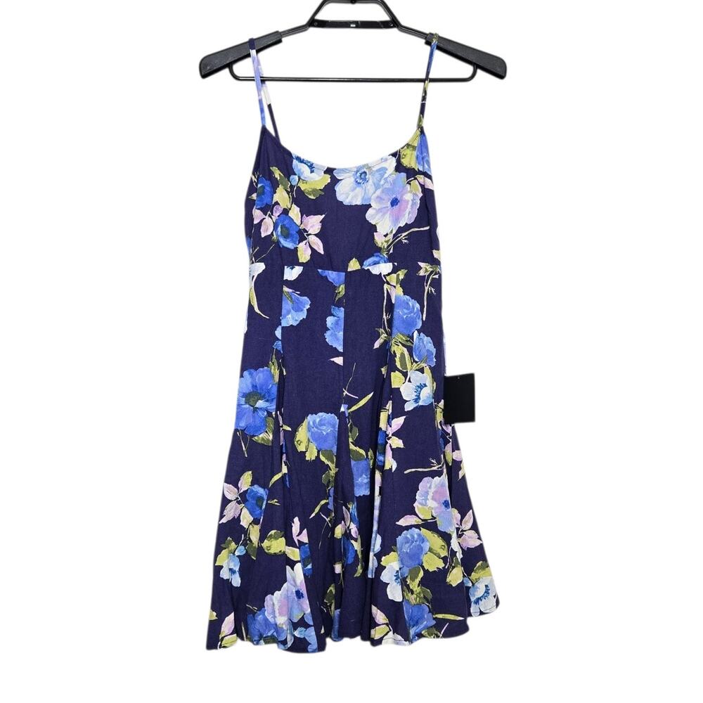 Lulus Adorable Sweetness Navy Blue Floral Print Linen Mini Dress Size Small - Picture 2 of 9
